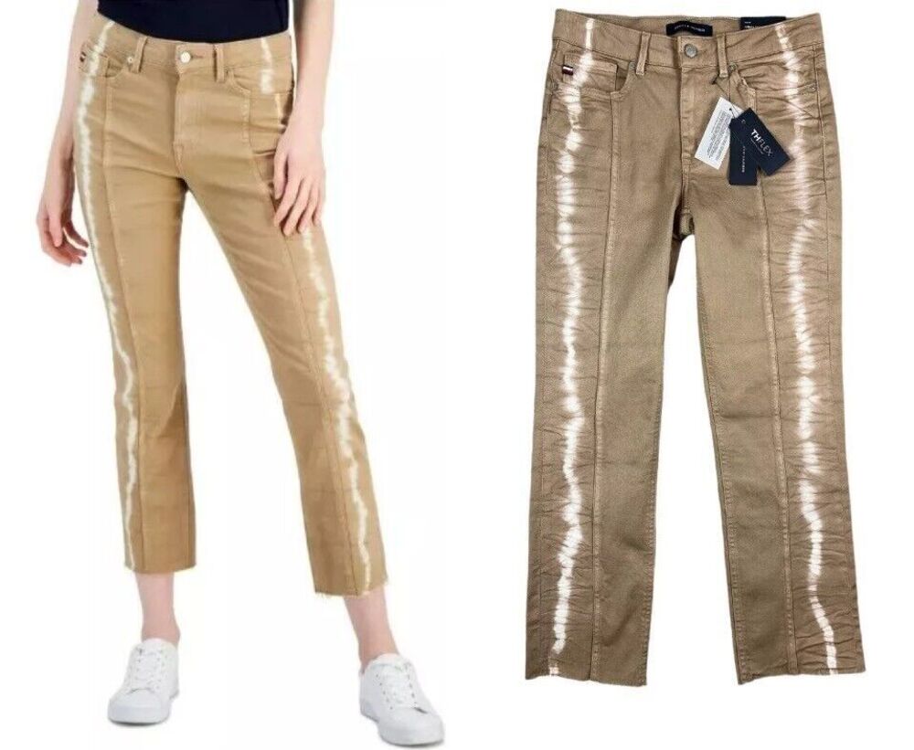 Tommy Hilfiger Tan Tie-Dye THFlex Tribeca Straight Ankle Jeans Size 6 NWT